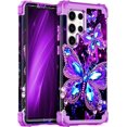 thumbnail image 1 of Casetego for Samsung Galaxy S22 Ultra 5G Case,Glow in The Dark Three Layer Heavy Duty Shockproof Protection Hard Plastic Bumper+Soft Silicone Case for Galaxy S22 Ultra 6.8 inch,Dark Butterfly, 1 of 7