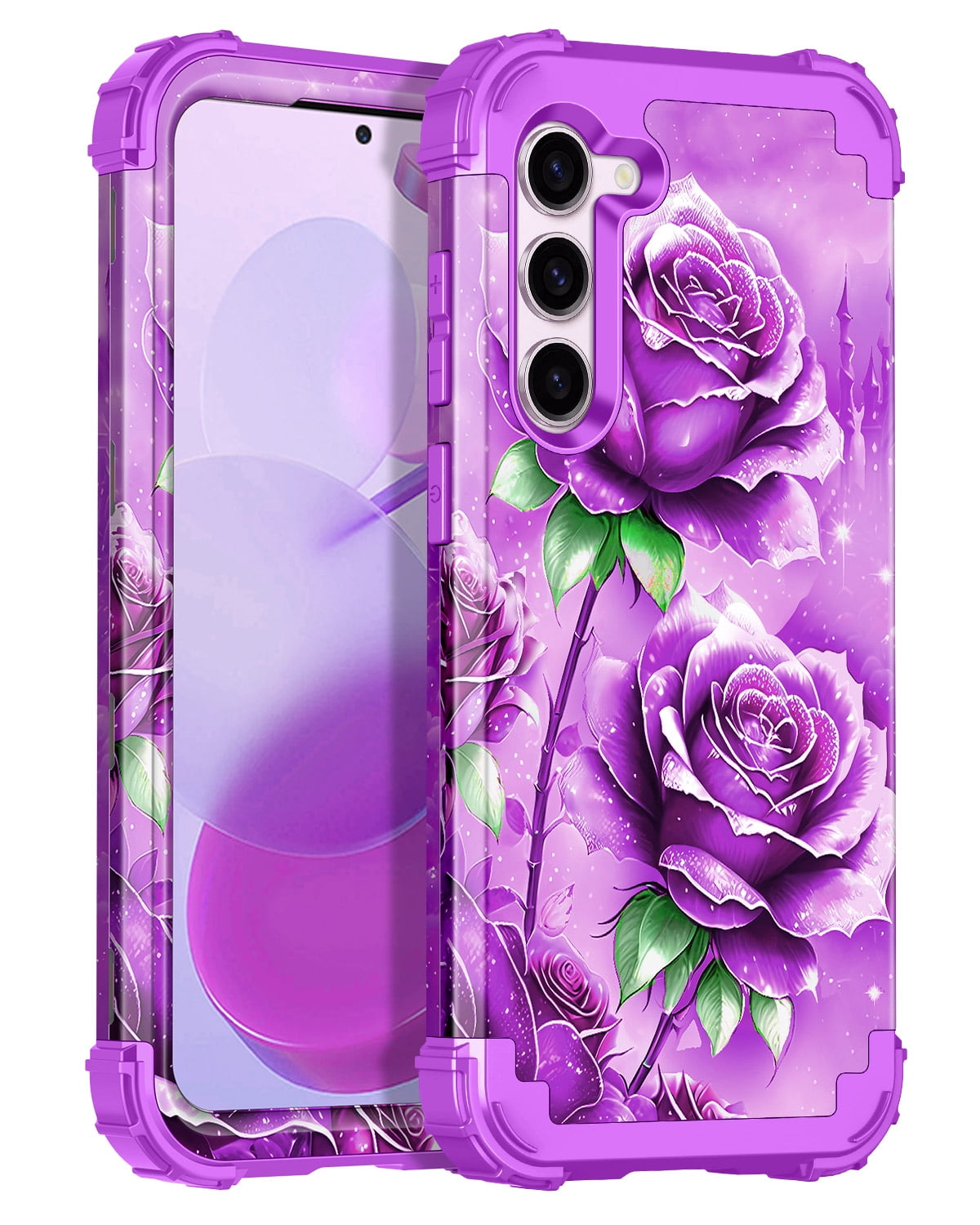 Casetego for Samsung Galaxy S23 5G Case,Glow in The Dark Three Layer Heavy Duty Shockproof Protection Hard Plastic Bumper+Soft Silicone Protective Case,Amaranth Purple