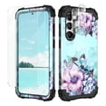 thumbnail image 1 of Casetego for Samsung Galaxy S23 Case,Compatible with 2 Pack [HD Screen Protector+Tempered Glass Camera Lens Protector] Floral Heavy Duty Shockproof Protective Phone Cover,Blue Flower, 1 of 8