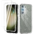 thumbnail image 1 of Casetego for Samsung Galaxy S23 Case, [with 2Pcs Tempered Glass Screen Protector+2Pcs Camera Lens Protector] Shiny Sparkly Bling Rugged Shockproof Cover,Clear/Silver Glitter, 1 of 7