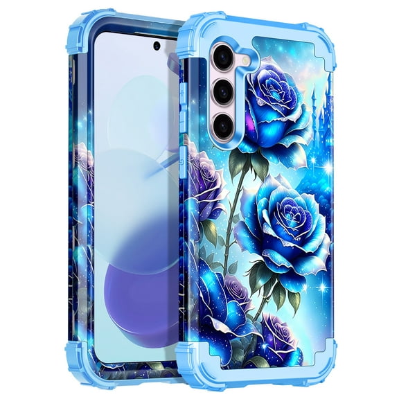 Casetego for Samsung Galaxy S23 Plus Case,Glow in The Dark Three Layer Heavy Duty Shockproof Hard Plastic Bumper +Soft Silicone Rubber Protective 6.6 inch Case,Blue Rose