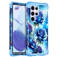thumbnail image 1 of Casetego for Samsung Galaxy S23 Ultra 5G Case,Glow in The Dark Three Layer Heavy Duty Shockproof Full Body Protection Hard Plastic Bumper+Soft Silicone Case,Blue Rose, 1 of 8