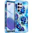 thumbnail image 1 of Casetego for Samsung Galaxy S23 Ultra 5G Case,Glow in The Dark Three Layer Heavy Duty Shockproof Protection Hard Plastic Bumper+Soft Silicone Case,Blue Rose, 1 of 7