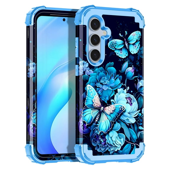 Casetego for Samsung Galaxy S24 FE 5G Case,Glow in The Dark Three Layer Heavy Duty Shockproof Protection Hard Plastic Bumper+Soft Silicone Protective Case,Light Blue