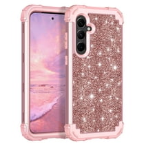 Casetego for Samsung Galaxy S24 Plus 5G Case,Glitter Shockproof Three-Layer Heavy Duty Hybrid Sturdy High Impact Protective Cover Girls Women,Shiny Rose Gold