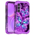 thumbnail image 1 of Casetego for Samsung Galaxy S24 Plus 5G Case,Glow in The Dark Three Layer Heavy Duty Shockproof Protection Hard Plastic Bumper+Soft Silicone Protective 6.7 inch Case,Purple Blue Butterfly, 1 of 8