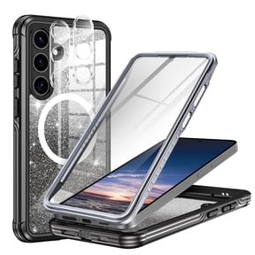 Casetego for Samsung Galaxy S24 Plus Case Glitter,Compatible with MagSafe[Built-in Screen Protector+Camera Lens Protector] Full Body Shockproof Protective Bling Phone Case,Black