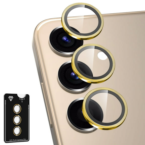 Casetego for Samsung Galaxy S25 Plus Camera Lens Protector, Individual Metal Ring Tempered Glass Lens Cover,[Strong Adsorption] Scratch Resistant Ultra-Thin HD Clear Lens Cover,1 Set-Gold