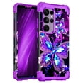 thumbnail image 1 of Casetego for Samsung Galaxy S25 Ultra 5G Case,Glow in The Dark Three Layer Heavy Duty Sturdy Shockproof Protection Rugged Hard PC+Soft TPU Bumper Case for Galaxy S25 Ultra,Purple Butterfly, 1 of 8