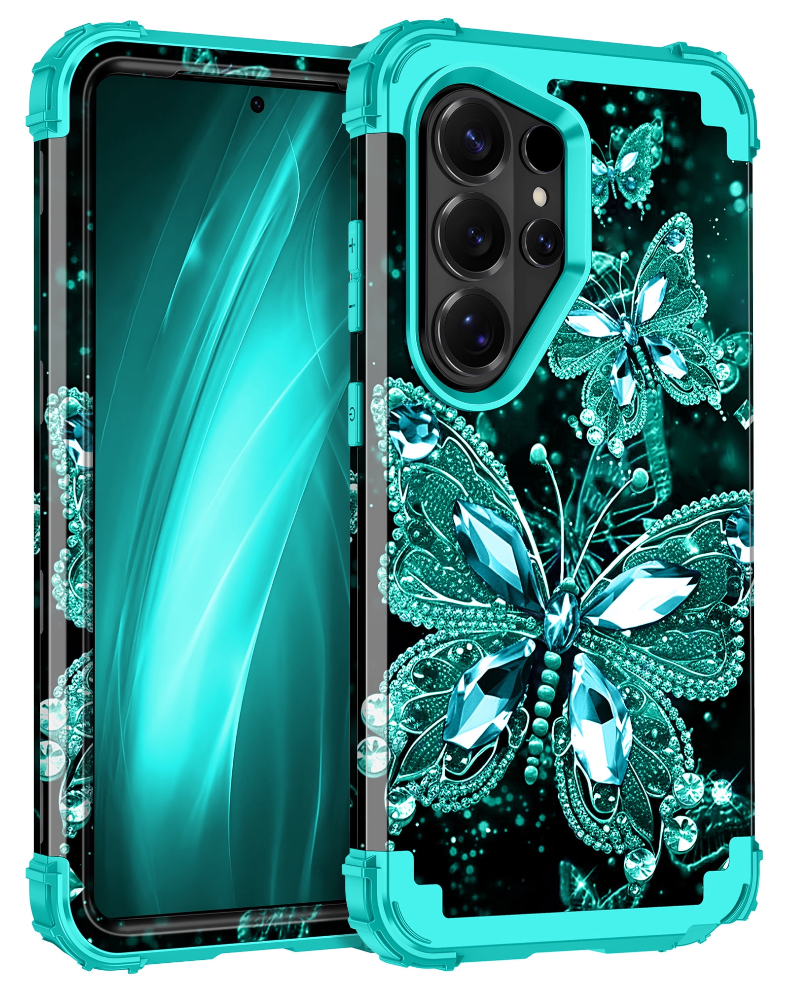 Casetego for Samsung Galaxy S26 Ultra 5G Case,Glow in The Dark Three Layer Heavy Duty Sturdy Shockproof Protection Rugged Hard PC+Soft TPU Bumper Case for Galaxy S26 Ultra,Green Black Butterfly