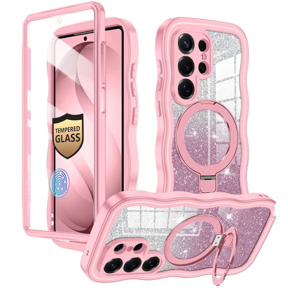 Casetego for Samsung Galaxy S26 Ultra Case,with Stand Magnetic Wavy Design Shockproof with Built-in Screen Protector   Lens Protector Drop Protective,Pink