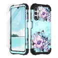thumbnail image 1 of Casetego compatible with Samsung Galaxy A14 5G Case,[2 Pack Tempered Screen Protector+2 Pack Camera Lens Protector],Shockproof Full Body Protective Phone Cover,Blue Flower, 1 of 7