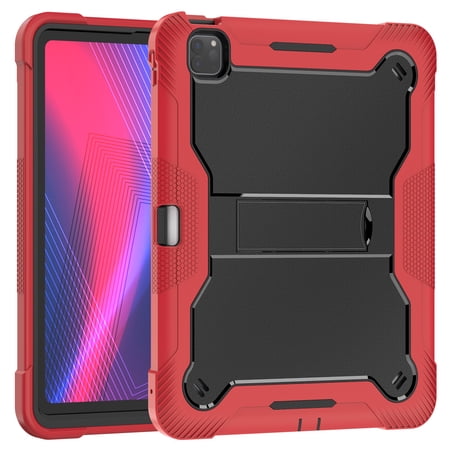 Casetego for (M4) iPad Pro 13 Inch Case 2024,Rugged Shockproof Cover with Kickstand,Folding Stand,Pencil Holder,Black Red