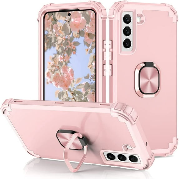 Casetego for Samsung Galaxy S22 Plus Case,360 Ring Holder Kickstand Support,Shockproof Heavy Duty Protective Phone Cover,Rose Gold