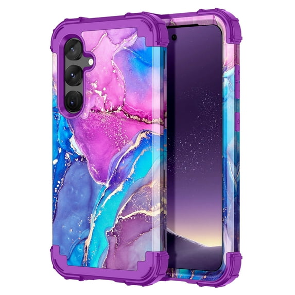 Casetego for Samsung Galaxy S24 Case,Full Body Protection Slim Anti-Drop Shockproof Rugged Marble Stylish Phone Covers Coverfor Women Men,Purple Blue