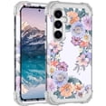 thumbnail image 1 of Casetego for Samsung Galaxy S24 Case,Marble Three Layer Heavy Duty Shockproof Hard Plastic Bumper +Soft Silicone Protective Case,White Flower, 1 of 7