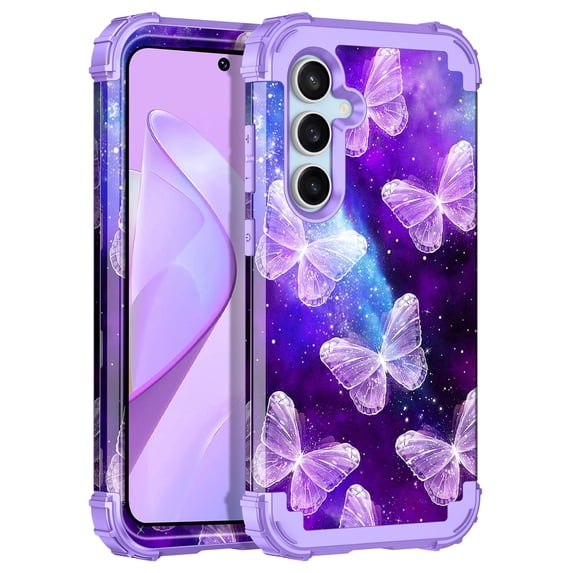 Casetego for Samsung Galaxy S24 FE 5G Case,Three Layer Heavy Duty Sturdy Shockproof Protection Rugged Hard PC+Soft TPU Bumper Case,Butterfly