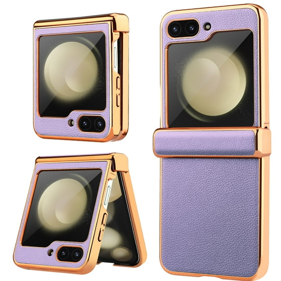 Casetego for Samsung Galaxy Z Flip 5 5G Case,Shockproof Drop Protective Full Body Protection Anti-Slip Leather Cover Stylish Case,Purple