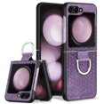 thumbnail image 1 of Casetego for Samsung Galaxy Z Flip 5 Case with Ring,Embossed Leather Slim Fit with Anti Slip Flocking PC Back Cover Protective Cover,Purple, 1 of 7