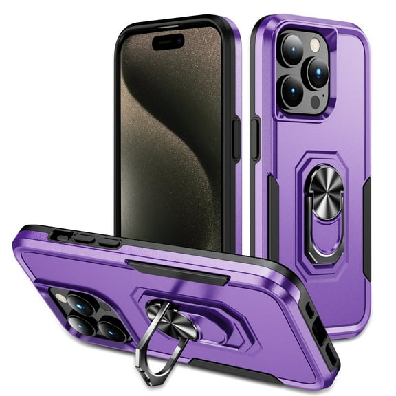Casetego for iPhone 15 Pro Case,Military Grade Shockproof Dropproof,with Kickstand Rugged Heavy Duty Protection Phone Case Cover,Purple