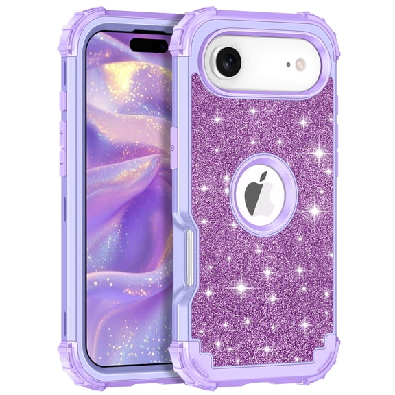 Casetego Compatible with iPhone Air Case,Glitter Sparkly Bling Shockproof Heavy Duty Hybrid Sturdy High Impact Protective Cover for Women Girls,Light Purple