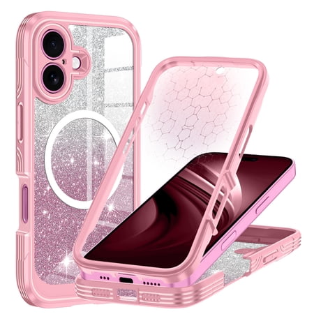 Casetego for iPhone 17 Magnetic Case,[Compatible with Mag-safe] Full Body Shockproof with Built-in Screen Protector Drop Protective Phone Cover,Pink