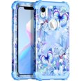 thumbnail image 1 of Casetego for iPhone XR Case,Heavy Duty Shockproof Protection Hard Plastic Bumper +Soft Silicone Rubber Protective Case,Blue Butterfly, 1 of 7
