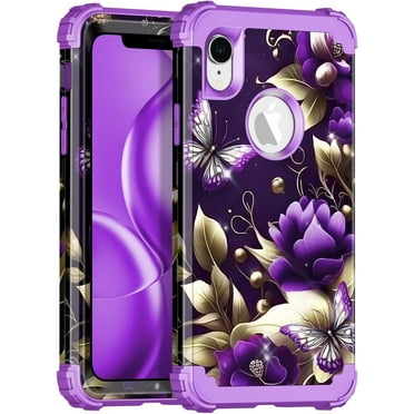 Casetego for iPhone XR Case,Heavy Duty Shockproof Protection Hard Plastic Bumper +Soft Silicone Rubber Protective Case,Purple/Gold