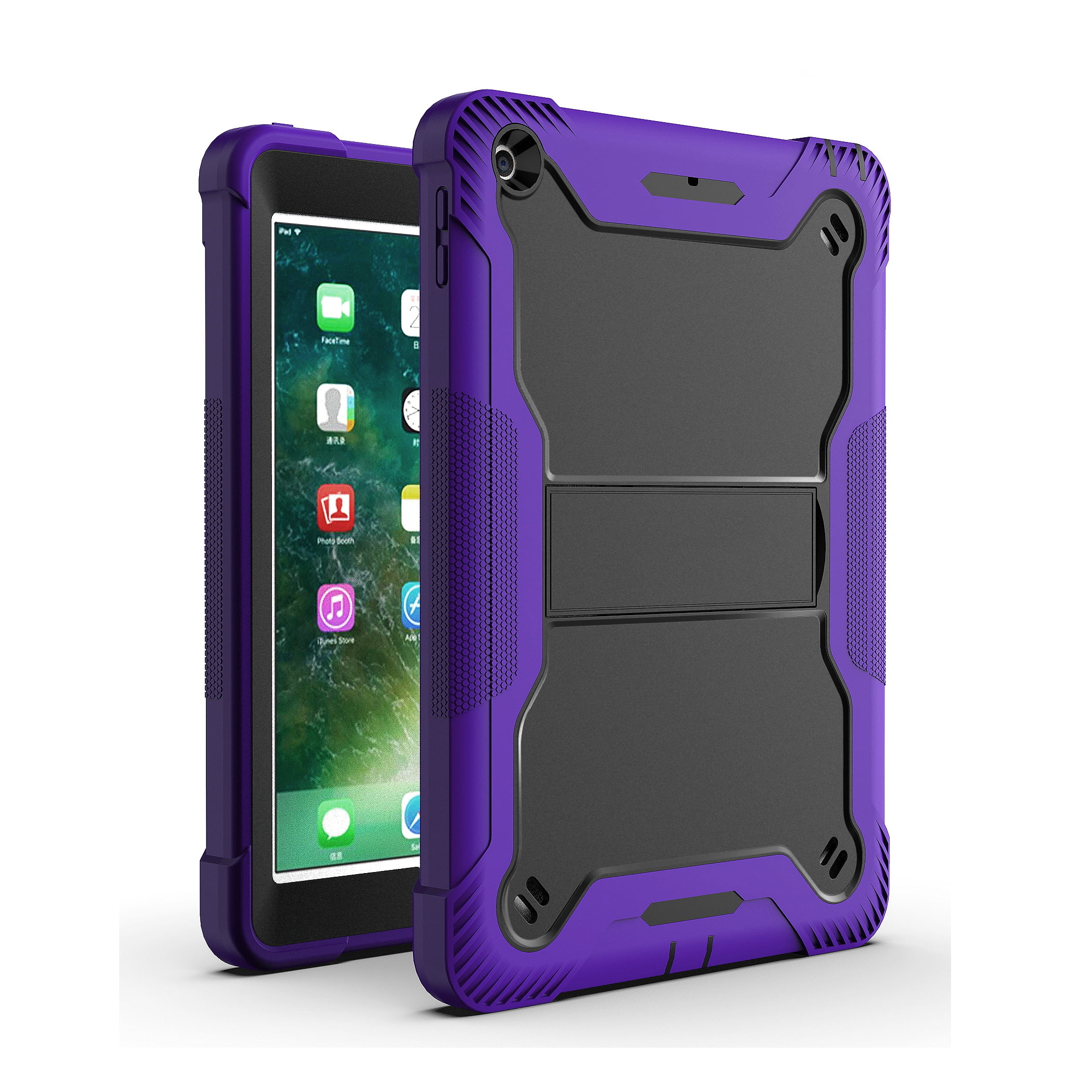 Casetego for iPad 9th/8th/7th Generation 2021/2020/2019(10.2 inch),Heavy Duty Military Grade Shockproof Rugged Protective 10.2" Cover with Built-in Stand for iPad 9 8 7 Gen,Black/Purple