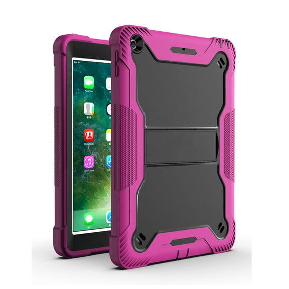 Casetego for iPad 9th/8th/7th Generation 2021/2020/2019(10.2 inch),Heavy Duty Military Grade Shockproof Rugged Protective 10.2" Cover with Built-in Stand for iPad 9 8 7 Gen,Black/Rose Red