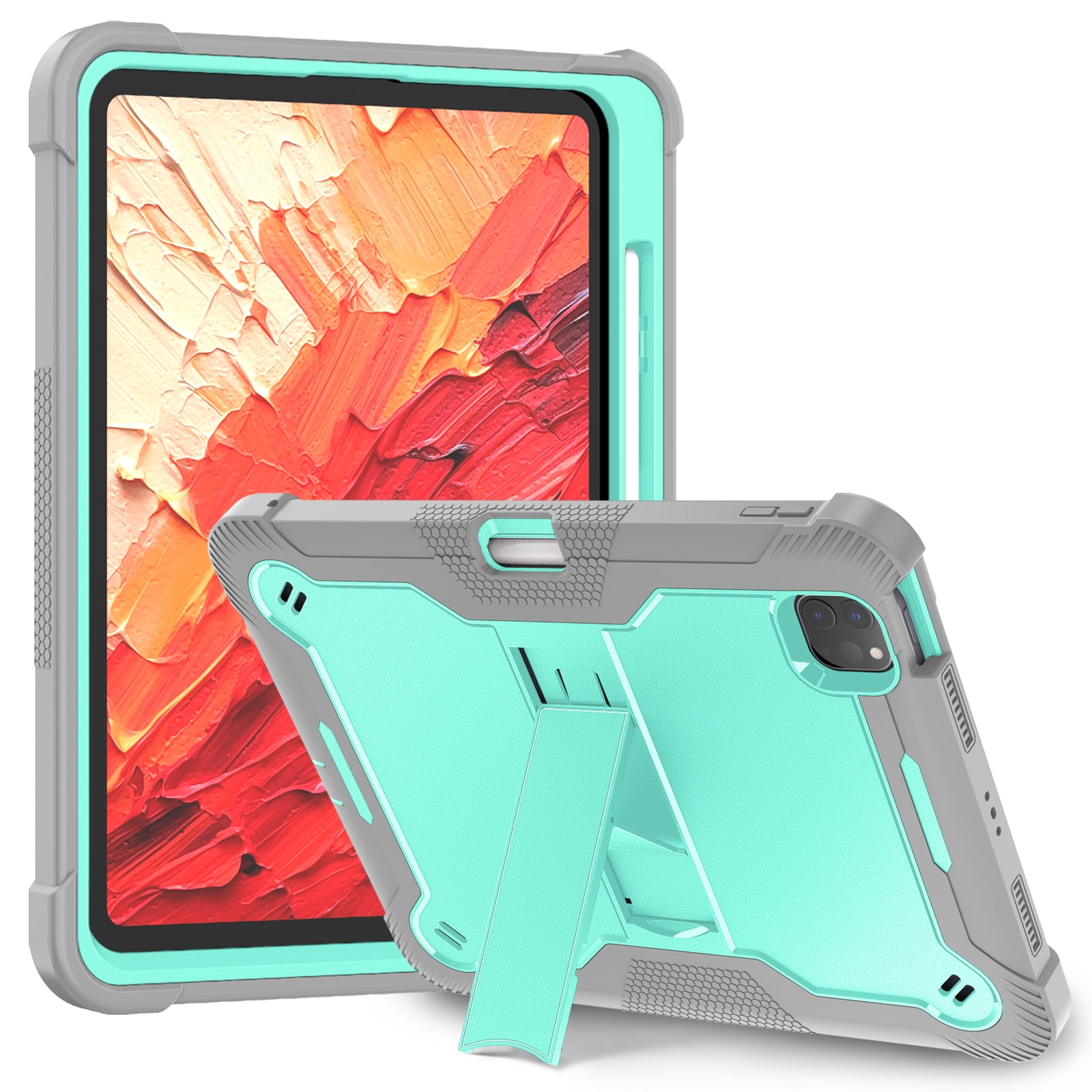 Casetego for iPad Pro 11 Inch Case M4 (2024) 5th Generation with Pencil Holder & Kickstand, Heavy Duty Military Grade Full-Body Shockproof Rugged Protective Cover for iPad Pro 11 Inch M4,Green Gray