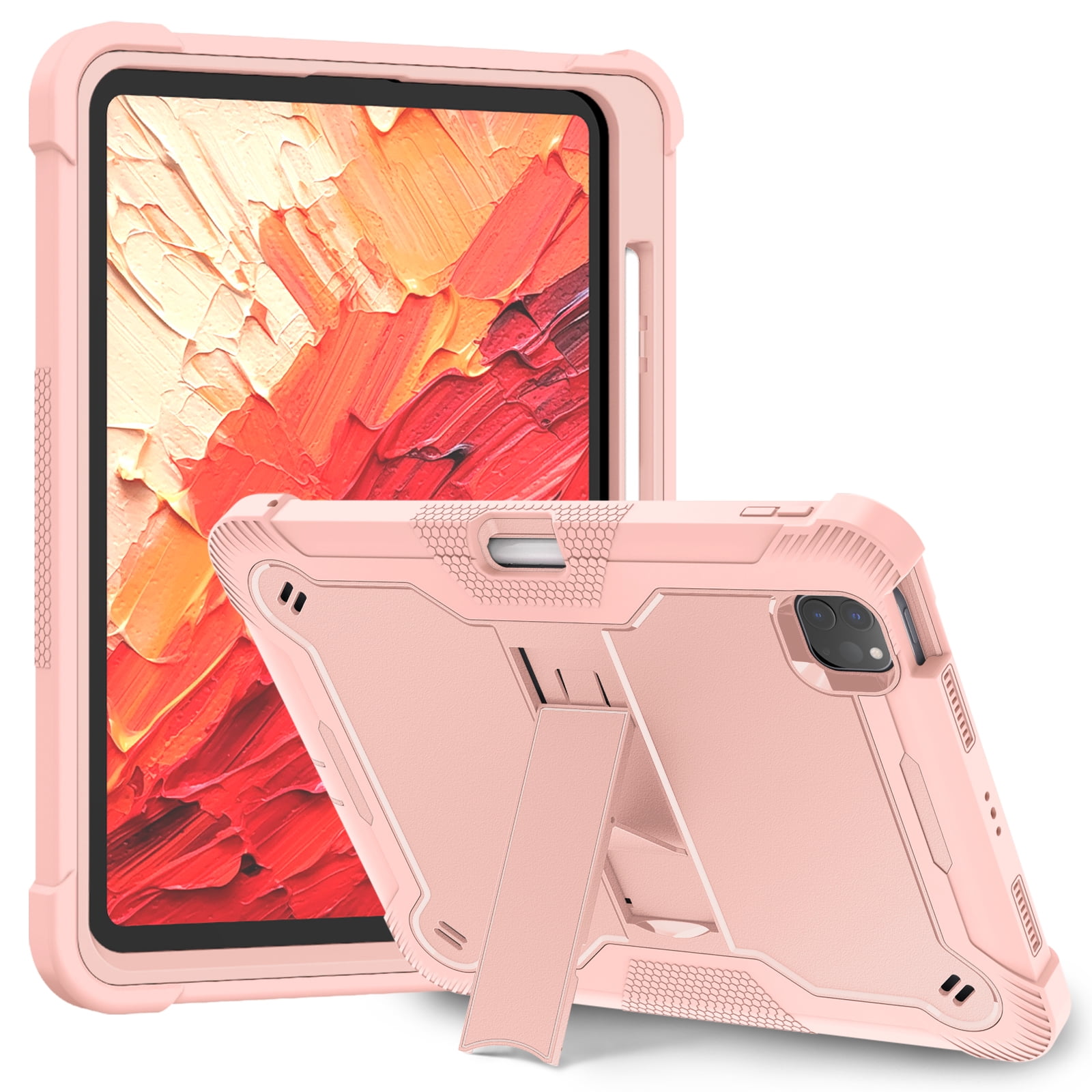 Casetego for iPad Pro 11 Inch Case M4 (2024) 5th Generation with Pencil Holder & Kickstand, Heavy Duty Military Grade Full-Body Shockproof Rugged Protective Cover for iPad Pro 11 Inch M4,Rose Gold