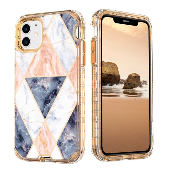 Casetego for iPhone 11 Case 6.1",Shiny Bling Marble Full Body Protective Support Wireless Charing Bumper Rugged Anti-Scratch Hybrid Rubber Case Cover,White Gold