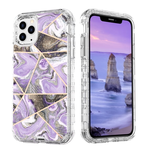 Casetego for iPhone 11 Pro Max Case,Shiny Bling Marble Full Body Protective Support Wireless Charing Bumper Rugged Anti-Scratch Hybrid Rubber Case Cover,Purple