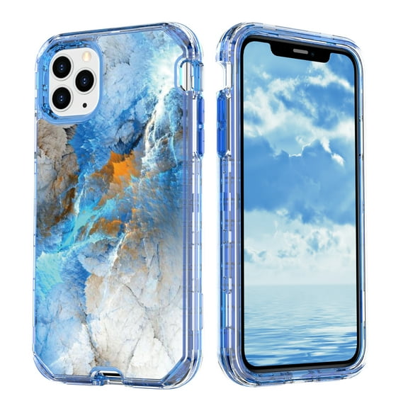 Casetego for iPhone 11 Pro Max Case,Shiny Bling Marble Full Body Protective Support Wireless Charing Bumper Rugged Anti-Scratch Hybrid Rubber Case Cover,Blue Gold
