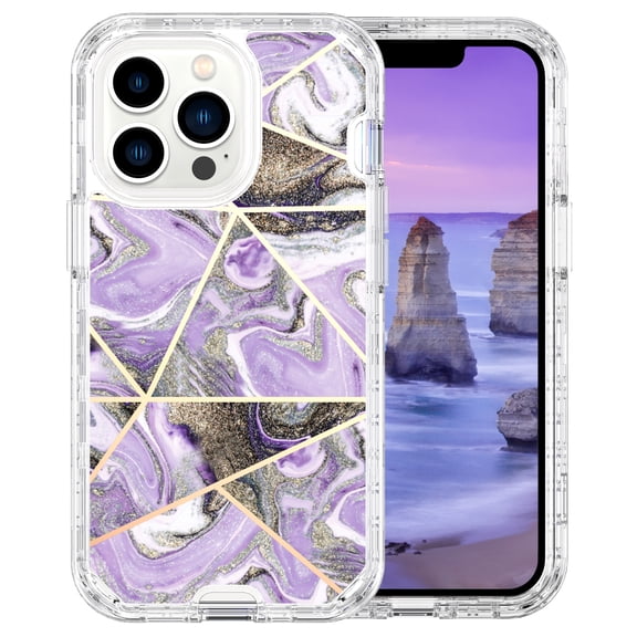 Casetego for iPhone 12 Pro Max Case,Shiny Bling Marble Full Body Protective Support Wireless Charing Bumper Rugged Anti-Scratch Hybrid Rubber Case Cover,Purple