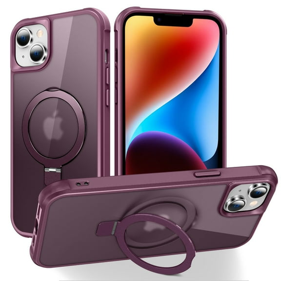 Casetego for iPhone 13/iPhone 14 Magnetic Case,with Stand [Compatible with Magsafe],Full Body Protective Cover Slim Shockproof 6.1" Phone Case,Wine Red