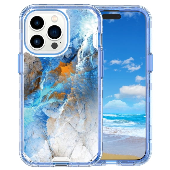 Casetego for iPhone 14 Pro Case 6.1",Shiny Bling Marble Full Body Protective Support Wireless Charing Bumper Rugged Anti-Scratch Hybrid Rubber Case Cover,Blue