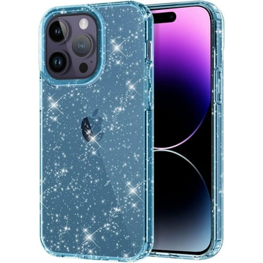 Casetego for iPhone 14 Pro Case,Crystal Clear Bling Sparkly Glitter Shiny Soft Flexible TPU Slim Drop Protection Shockproof for Women Girls Cover for Apple iPhone 14 Pro,Blue Glitter