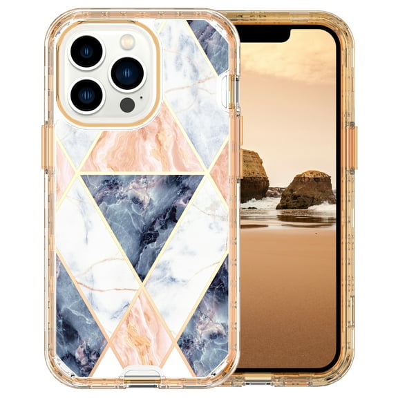 Casetego for iPhone 14 Pro Max Case,Shiny Bling Marble Full Body Protective Support Wireless Charing Bumper Rugged Anti-Scratch Hybrid Rubber Case Cover,White Gold