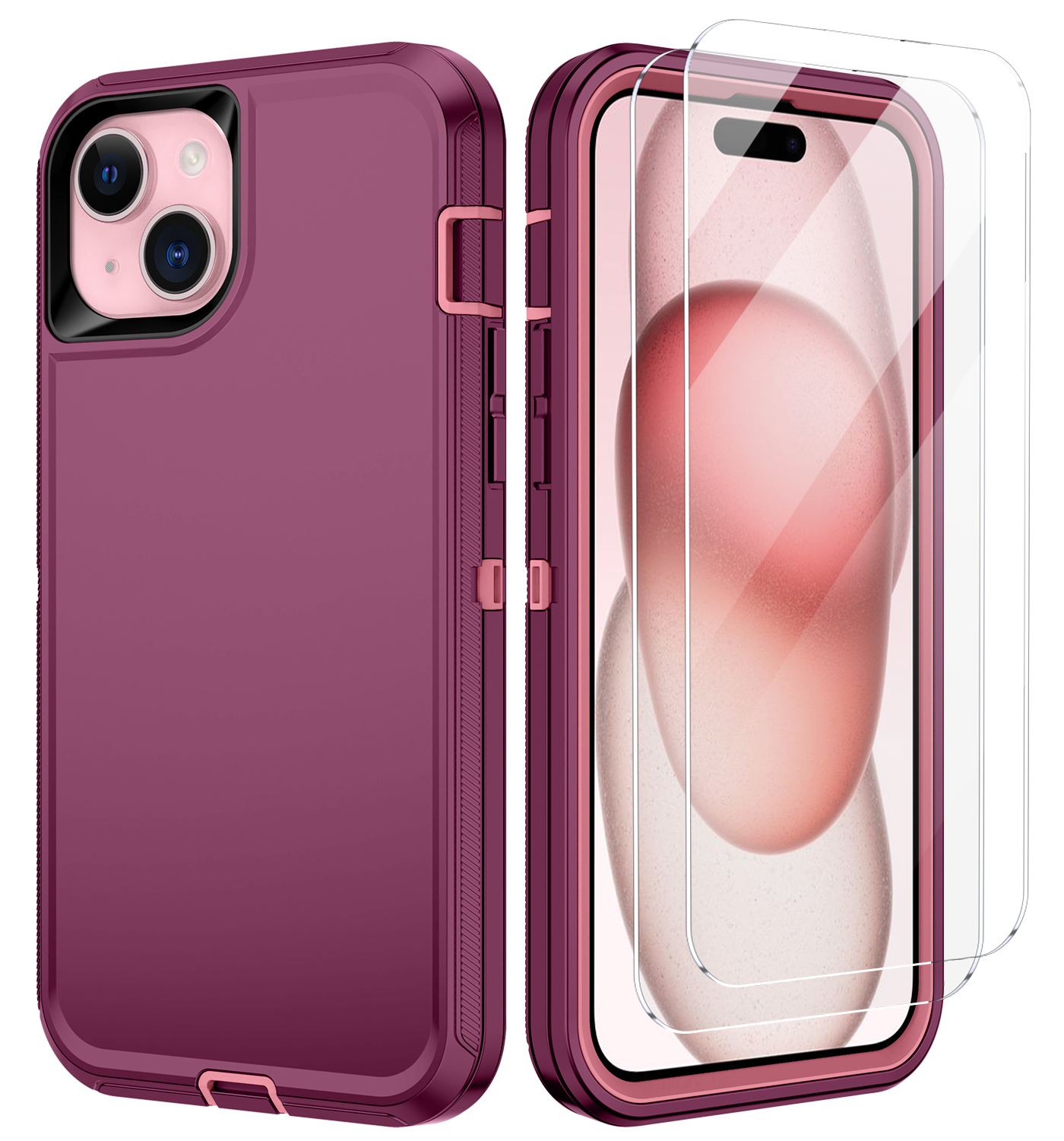 YCRC 5 in 1 for iPhone 14 Plus Case [Not Yellowing], with 2 Tempered