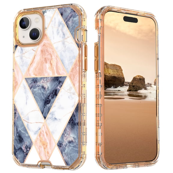 Casetego for iPhone 15 Case 6.1",Shiny Bling Marble Full Body Protective Support Wireless Charing Bumper Rugged Anti-Scratch Hybrid Rubber Case Cover,White Gold