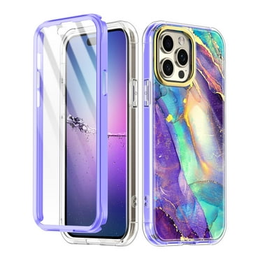 Casetego Fashion Cell Phone Case with Screen Protector for Apple iPhone 15 Pro, Purple Marble