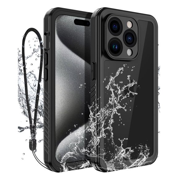 Casetego for iPhone 15 Pro Case,IP68 14FT Waterproof Underwater Dustproof Shockproof Rugged with Built-in Screen Protector Full Protect Phone Cover with Lanyard,Black