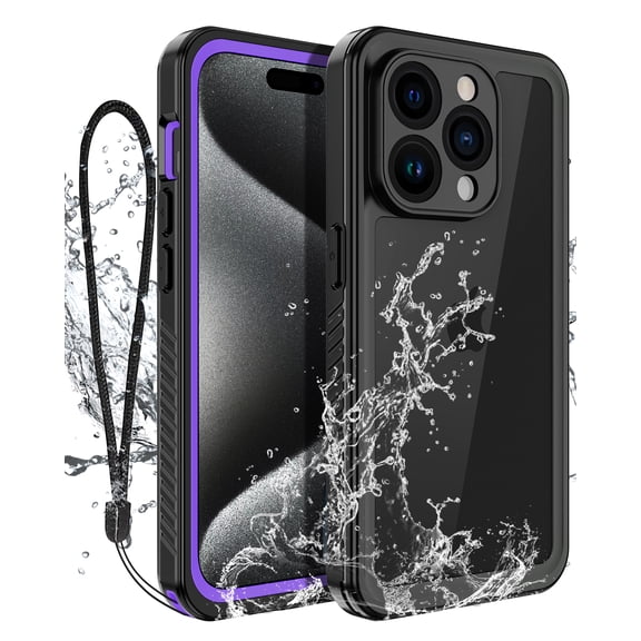 Casetego for iPhone 15 Pro Case,IP68 14FT Waterproof Underwater Dustproof Shockproof Rugged with Built-in Screen Protector Full Protect Phone Cover with Lanyard,Purple