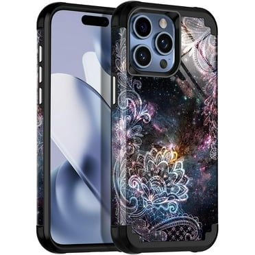 Casetego for iPhone 15 Pro Max Case,Double Design Glossy Shockproof Protection Durable Hybrid Hard PC+Soft TPU Bumper Protective Case for Girls Women,Black