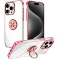 thumbnail image 1 of Casetego for iPhone 15 Pro Max Case,Shockproof Slim Fit Rugged Drop-Resistant Full Body Protective Cover with Ring Holder Stand Support Car Mount Case,Clear/Rose Gold, 1 of 7