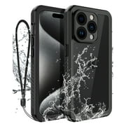 Casetego for iPhone 15 Pro Max Waterproof Case,IP68 14FT Underwater Dustproof Shockproof Rugged with Built-in Screen Protector Full Protect Phone Cover with Lanyard,Black