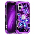 thumbnail image 1 of Casetego for iPhone 16 Plus Case,Glow in The Dark Three Layer Heavy Duty Shockproof Full Body Protection Hard Plastic Bumper+Soft Silicone Protective Case,Purple Butterfly, 1 of 7