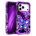thumbnail image 1 of Casetego for iPhone 17 Pro 5G Case,Glow in The Dark Three Layer Heavy Duty Shockproof Protection Hard Plastic Bumper+Soft Silicone Protective 6.3 inch Case,Dark Purple Butterfly, 1 of 9